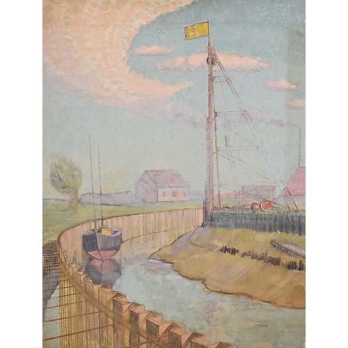 12 - Rudolf Helmut Sauter (1895-1977), a canal scene, tempera on gesso, signed, inscribed and dated July ... 