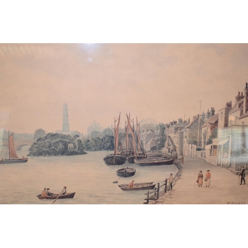 121 - W Hinchliff (?), The Thames at Kew, The Pagoda Beyond, watercolour, indistinctly signed, 24 x 38 cm,... 