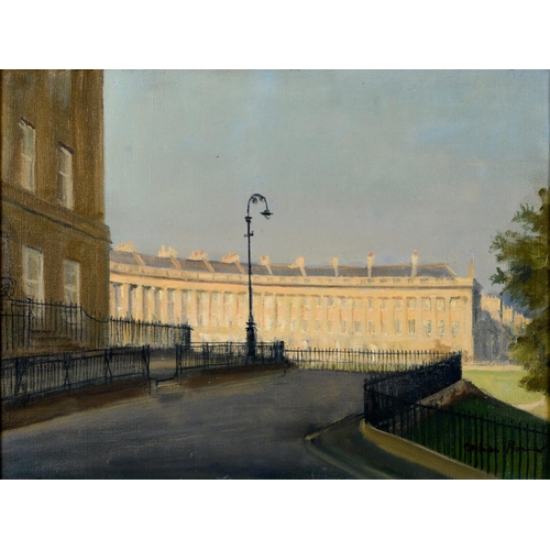 124 - Julian Barrow, The Royal Crescent, Bath, oil on canvas, signed, 29 x 39 cm, and its pair, Circus, Ba... 