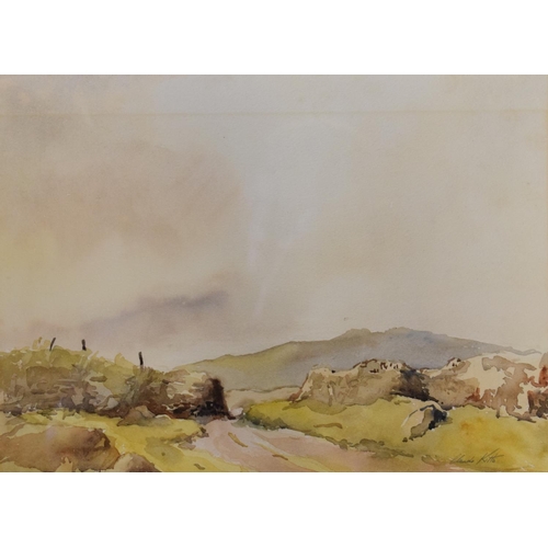 133 - Claude Kitto, Brisworthy Down, Dartmoor, watercolour, signed, 26 x 36 cm and three others by the sam... 