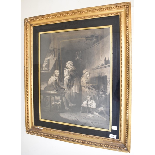 151 - A pair of black and white prints, in gilt gesso frames