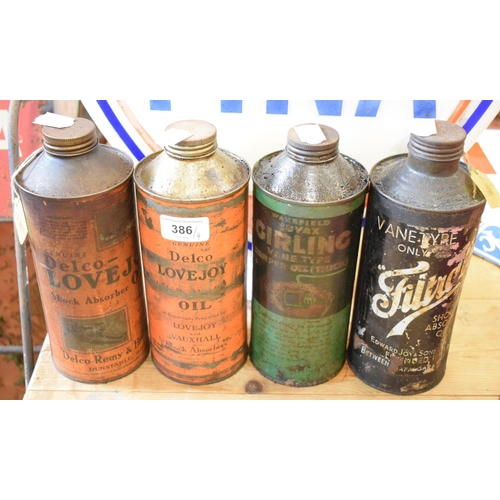 386 - Four vintage oil cans, for Filtrate, Girling and two Delco LOVEJOY (4)