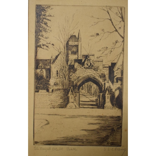 61 - A J A Wates artist's proof etching, Polperro, signed, two other etchings, and five other pictures (7... 