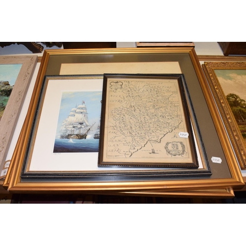 61 - A J A Wates artist's proof etching, Polperro, signed, two other etchings, and five other pictures (7... 