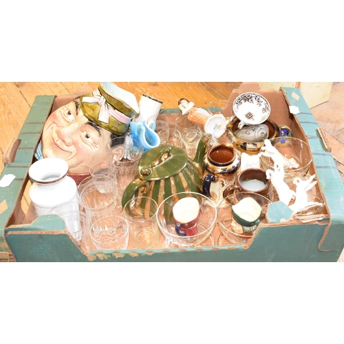 620 - Assorted ceramics, glass, a frog bayonet, and a large group of pictures (qty)