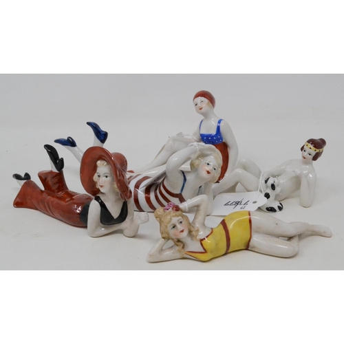 626 - A porcelain bathing beauty, and four others similar (5)