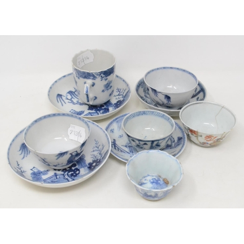 629 - A group of Chinese porcelain tea bowls and saucers, decorated in underglaze blue, some damage