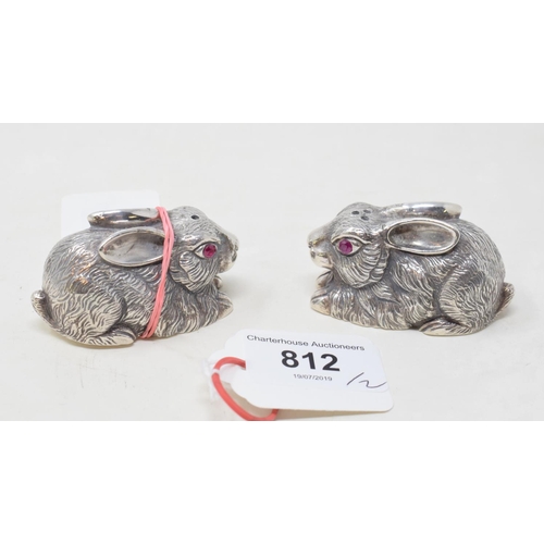 812 - A pair of silver condiments, in the form of rabbits