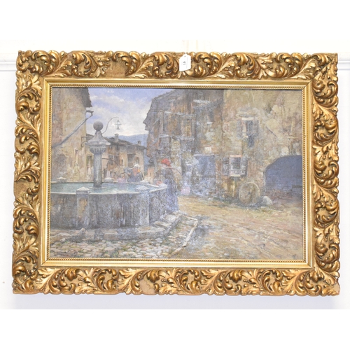 41 - Emo Mazzetti (1870-1955), a Venetian street scene, with women drawing water from a fountain, oil on ... 