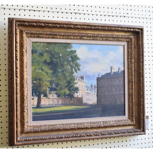 124 - Julian Barrow, The Royal Crescent, Bath, oil on canvas, signed, 29 x 39 cm, and its pair, Circus, Ba... 