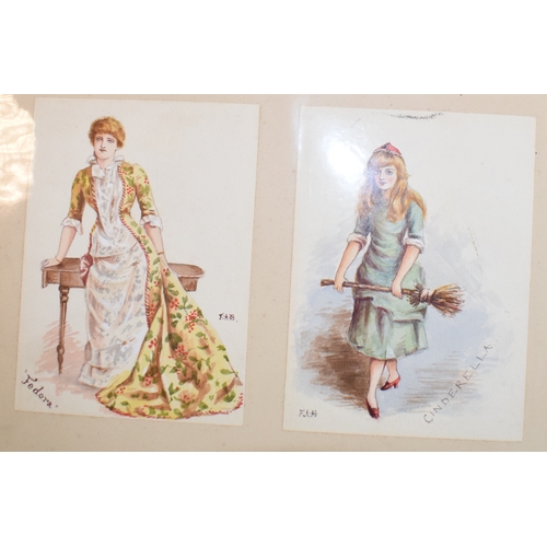 167 - A 19th century album of 63 watercolour theatre costumes, signed FAB or GHB