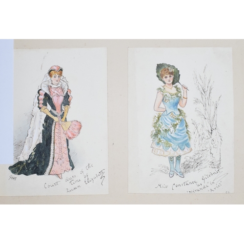 167 - A 19th century album of 63 watercolour theatre costumes, signed FAB or GHB