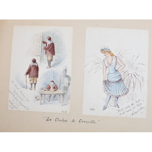 167 - A 19th century album of 63 watercolour theatre costumes, signed FAB or GHB