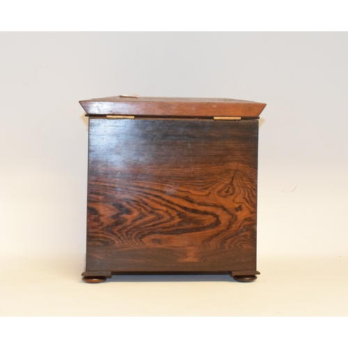 652 - A Victorian Tunbridge ware table top rosewood cabinet, with geometric parquetry decoration, the lift... 