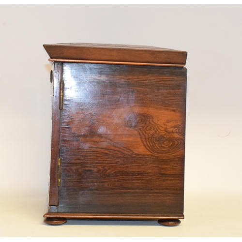 652 - A Victorian Tunbridge ware table top rosewood cabinet, with geometric parquetry decoration, the lift... 