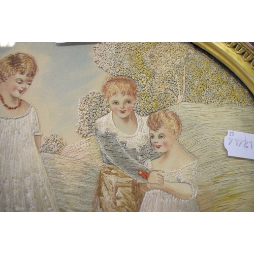 779 - A 19th century over silkwork picture, decorated children, 24 x 30 cm