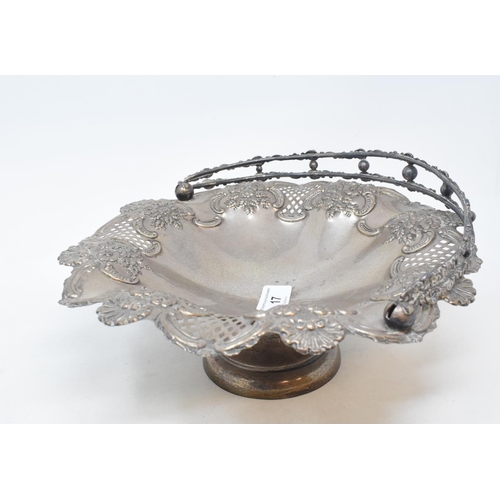 17 - A late Victorian silver swing handled pedestal basket, embossed flowers and with pierced decoration,... 