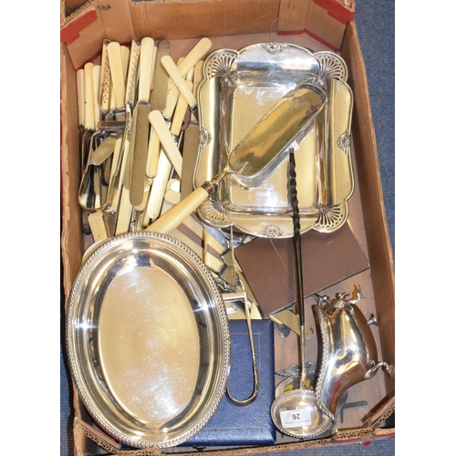 26 - A toddy ladle, with a whale bone twist handle, and assorted silver plated items (box)