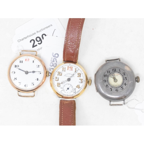 290 - A gentleman's 9ct gold wristwatch, and two other watches (3)