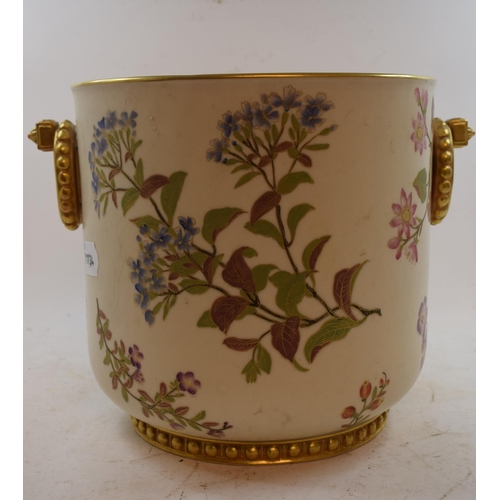 553 - A Worcester blush ivory jardiniere, decorated flowers and foliage, puce mark to base, 20.5 cm high