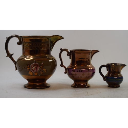 556 - A collection of Victorian copper lustre jugs, and other similar items (box)