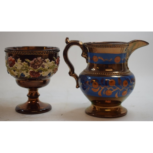 556 - A collection of Victorian copper lustre jugs, and other similar items (box)