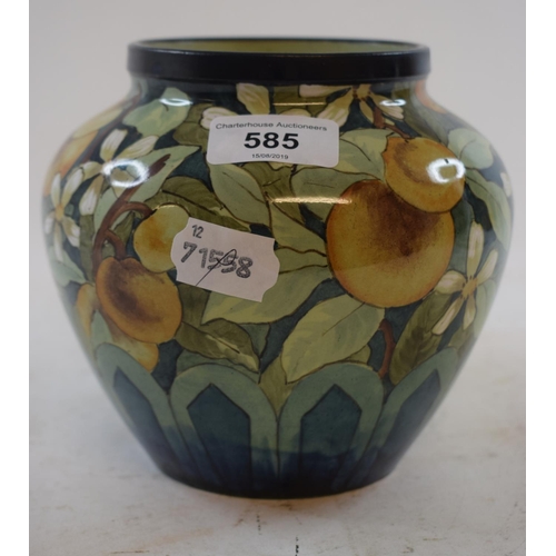 585 - A Pinder Bourne mounted vase, decorated fruit, flowers and foliage, 13.5 cm high