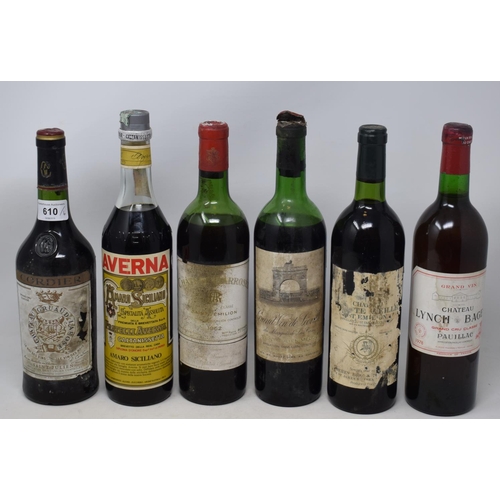 610 - A bottle of Chateau L'Arrosee Grande Cru Classe Saint-Emilion, 1962, a bottle of Grande Vin de Leovi... 