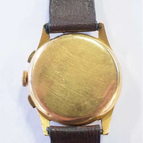 283 - A gentleman's 18ct gold Jollis chronograph wristwatch, with Arabic numerals and two subsidiary dials... 