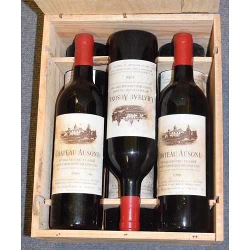 601 - Six bottles of Chateau Ausone St Emilion, 1988, in own wooden case See inside front cover colour ill... 