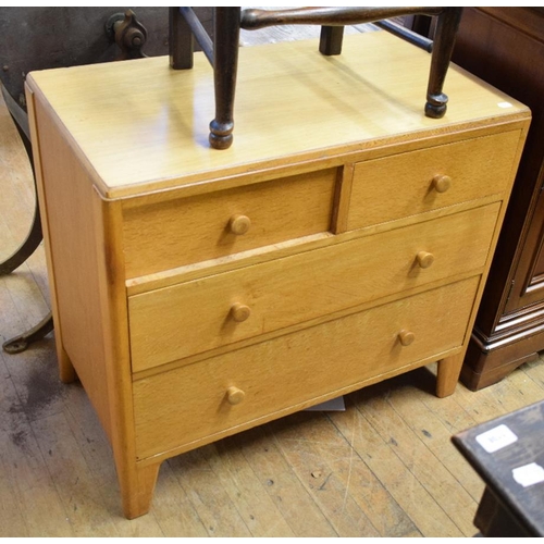 1136 - An oak chest four drawers, 89.5 cm wide and two chairs, a corner cupboard, and two stools (6)