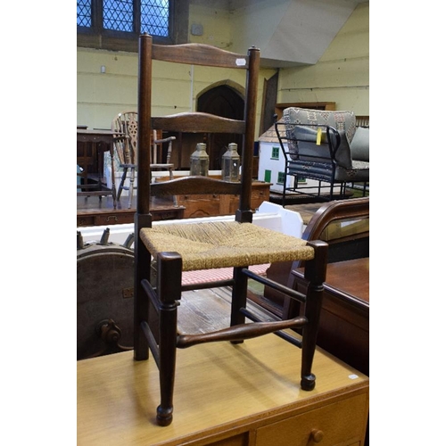 1136 - An oak chest four drawers, 89.5 cm wide and two chairs, a corner cupboard, and two stools (6)