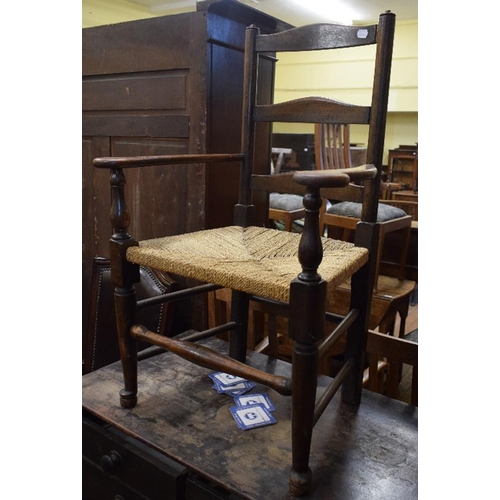 1136 - An oak chest four drawers, 89.5 cm wide and two chairs, a corner cupboard, and two stools (6)