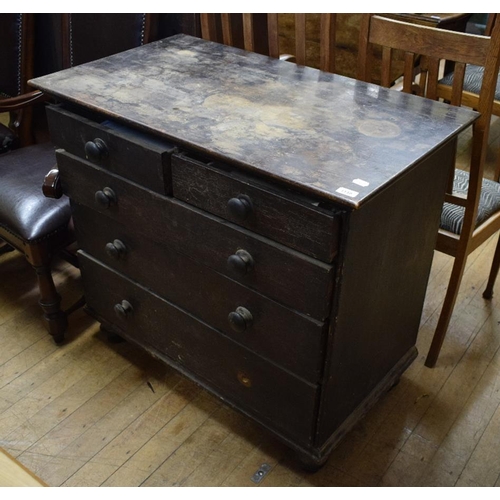 1138 - A 19th century stained pine chest of five, on turned legs, 98 cm wide