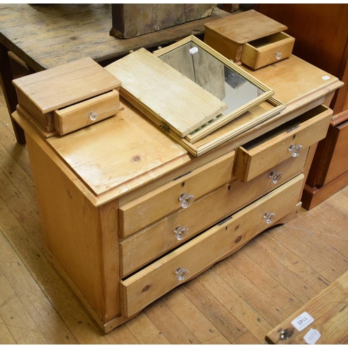 1140 - A school desk, 57 cm wide, a Shanks Argos WC, with wooden seat, a pine chest of drawers, two wardrob... 