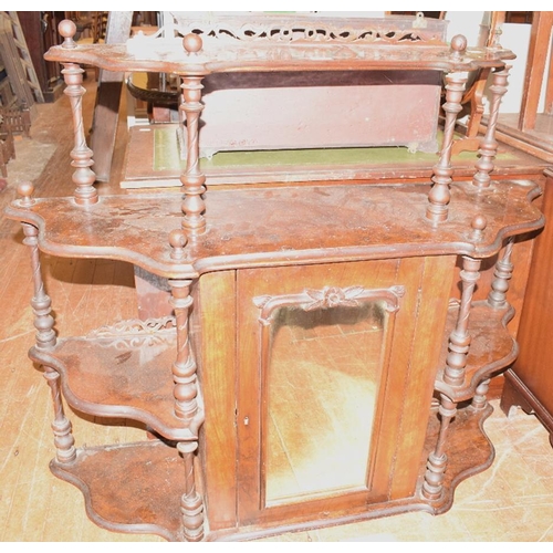 1158 - A Victorian burr walnut whatnot, incorporating a cupboard, 120 cm wide