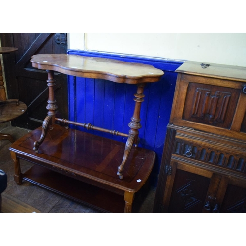 1161 - A Victorian walnut occasional table, 105 cm wide, a pair of display cabinets and other furniture (qt... 