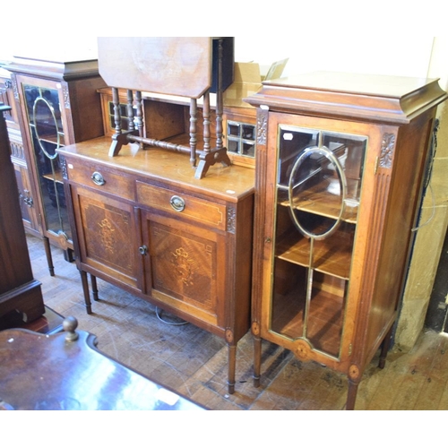 1161 - A Victorian walnut occasional table, 105 cm wide, a pair of display cabinets and other furniture (qt... 