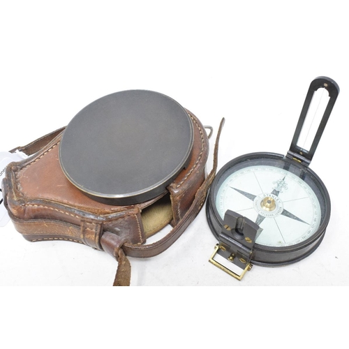 218 - A 3 inch Stanley compass, with flip up sights, in original leather case