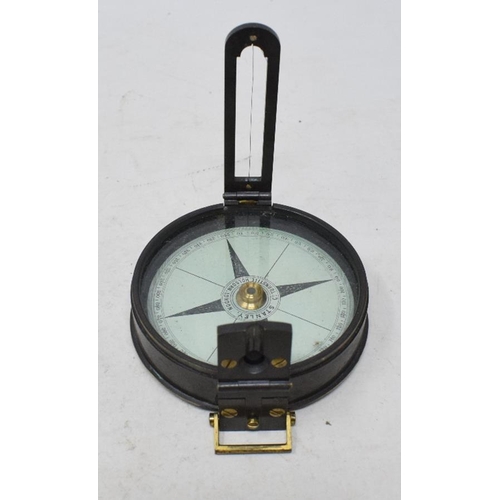 218 - A 3 inch Stanley compass, with flip up sights, in original leather case