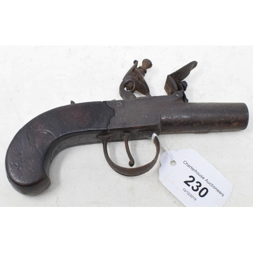 230 - An early 19th century flintlock muff type pistol, Hill, London, 15 cm