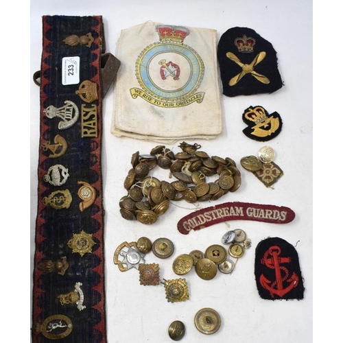 233 - Assorted military buttons, pips, badges and other items