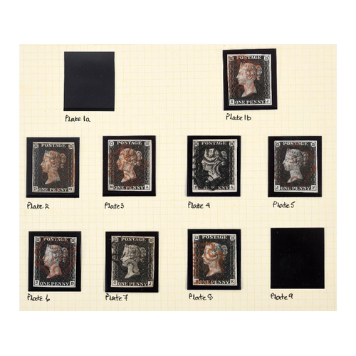 4 - A collection of eight penny blacks, all four margins, plates 1b, 2, 3, 4, 5, 6, 7, & 8 See illustrat... 