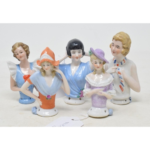 452 - Five porcelain half dolls, the tallest 8 cm (5)