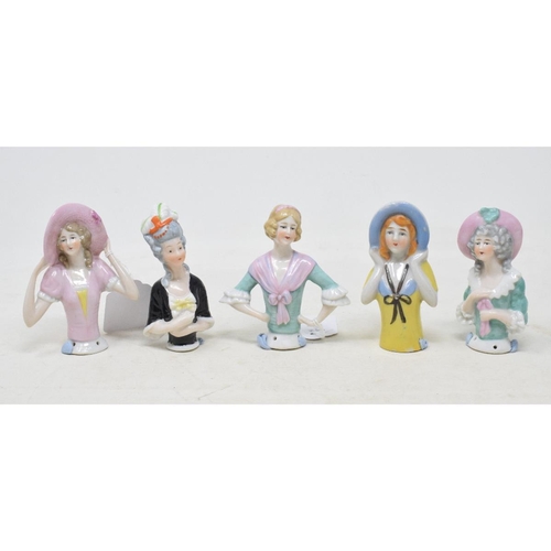 453 - Five porcelain half dolls, the tallest 9.5 cm (5)