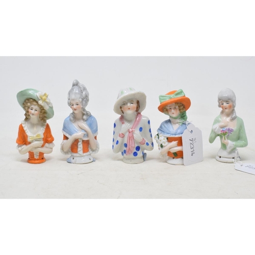 454 - Five porcelain half dolls, the tallest 9 cm (5)