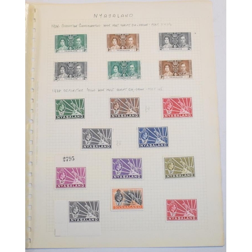 52 - A group of Nyasaland stamps, GV - QEII collection on leaves with better values and sets including 19... 