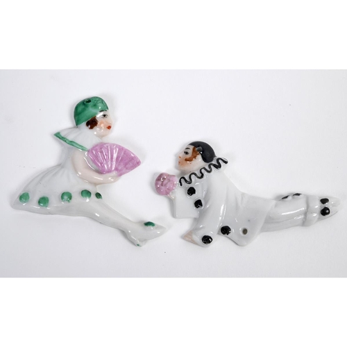 538 - A rare pair of porcelain flat half dolls, Pierrot and Pierrette, 6 cm and 5 cm wide See illustration