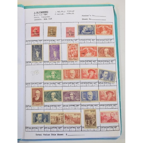 55 - A group of France stamps, 1914-30's, an unused group in an approval book using Scott catalogue, with... 