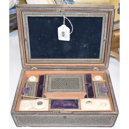 609 - A Vizagapatam sewing box, with fitted interior, 25.5 cm wide